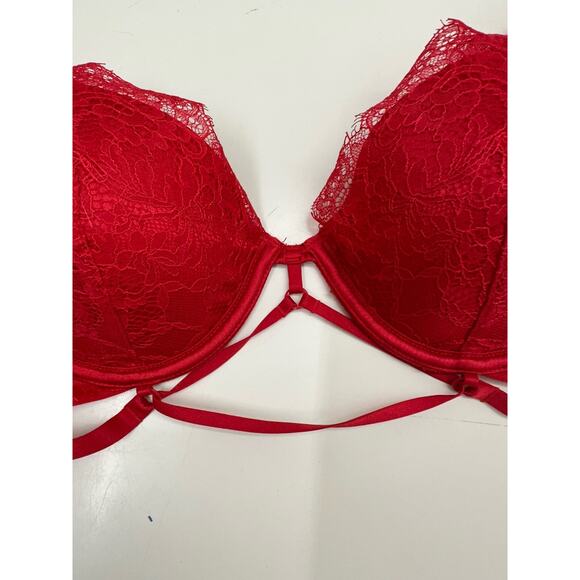 Victorias Secret Womens Bra 32D Very Sexy Lightly Lined Plunge Red Lacy Strappy - Picture 5 of 15